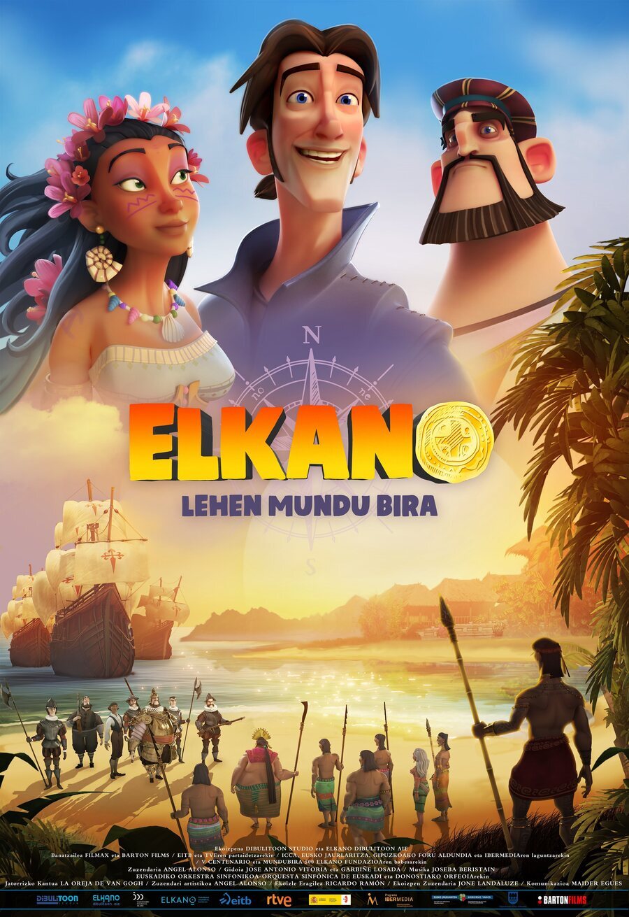 Cartel de Elcano y Magallanes, la Primera Vuelta al Mundo - Euskera